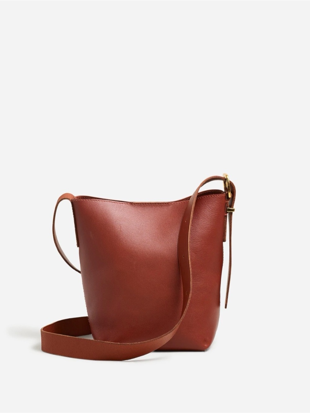 The Essential Mini Bucket Tote in Warm cinnamon minimalist leather crossbody bag